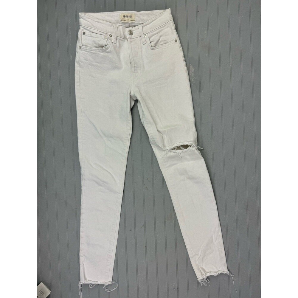 We The Free Size 25 Womens Jeans White Button Distress Raw Hem Mid Rise Skinny